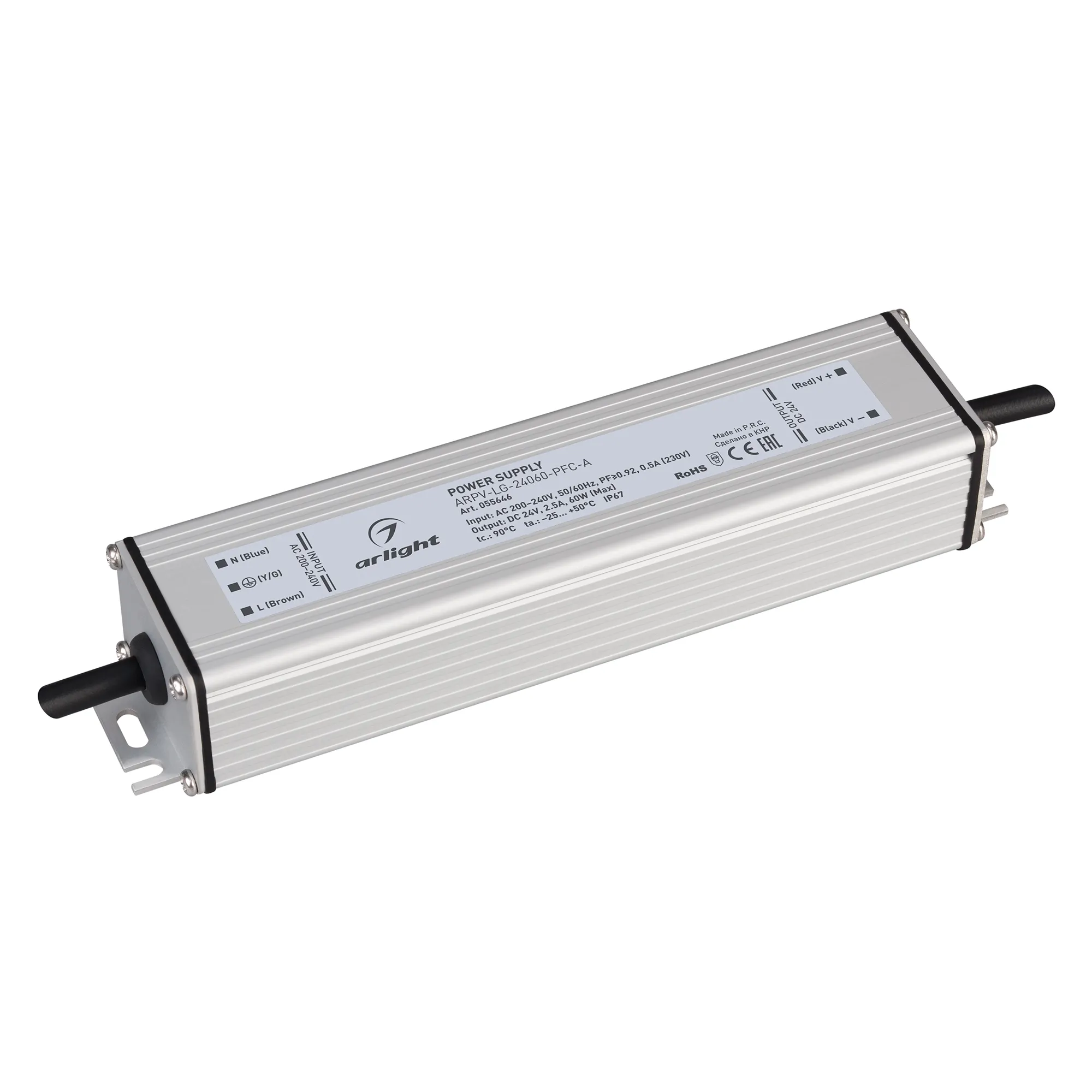 Блок питания ARPV-LG-24060-PFC-A (24V, 2.5A, 60W) (Arlight, IP67 Металл, 5 лет) - изображение товара