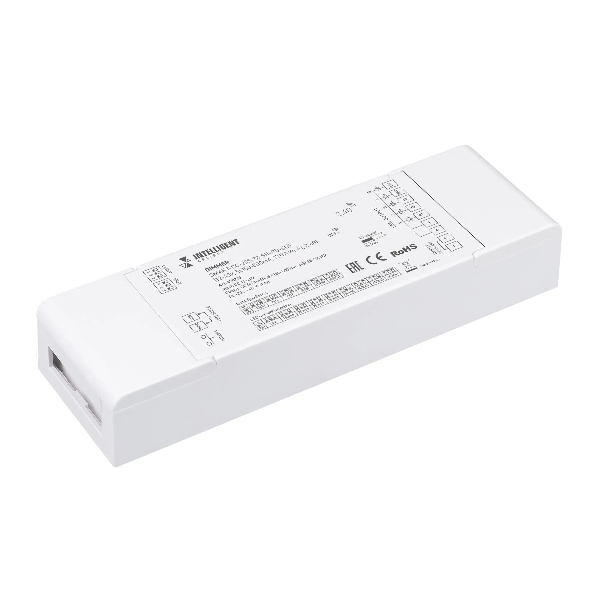 INTELLIGENT ARLIGHT Диммер SMART-CC-205-72-SH-PD-SUF (12-48V, 5x150-500mA, TUYA Wi-Fi, 2.4G) (IARL, IP20 Пластик, 5 лет)