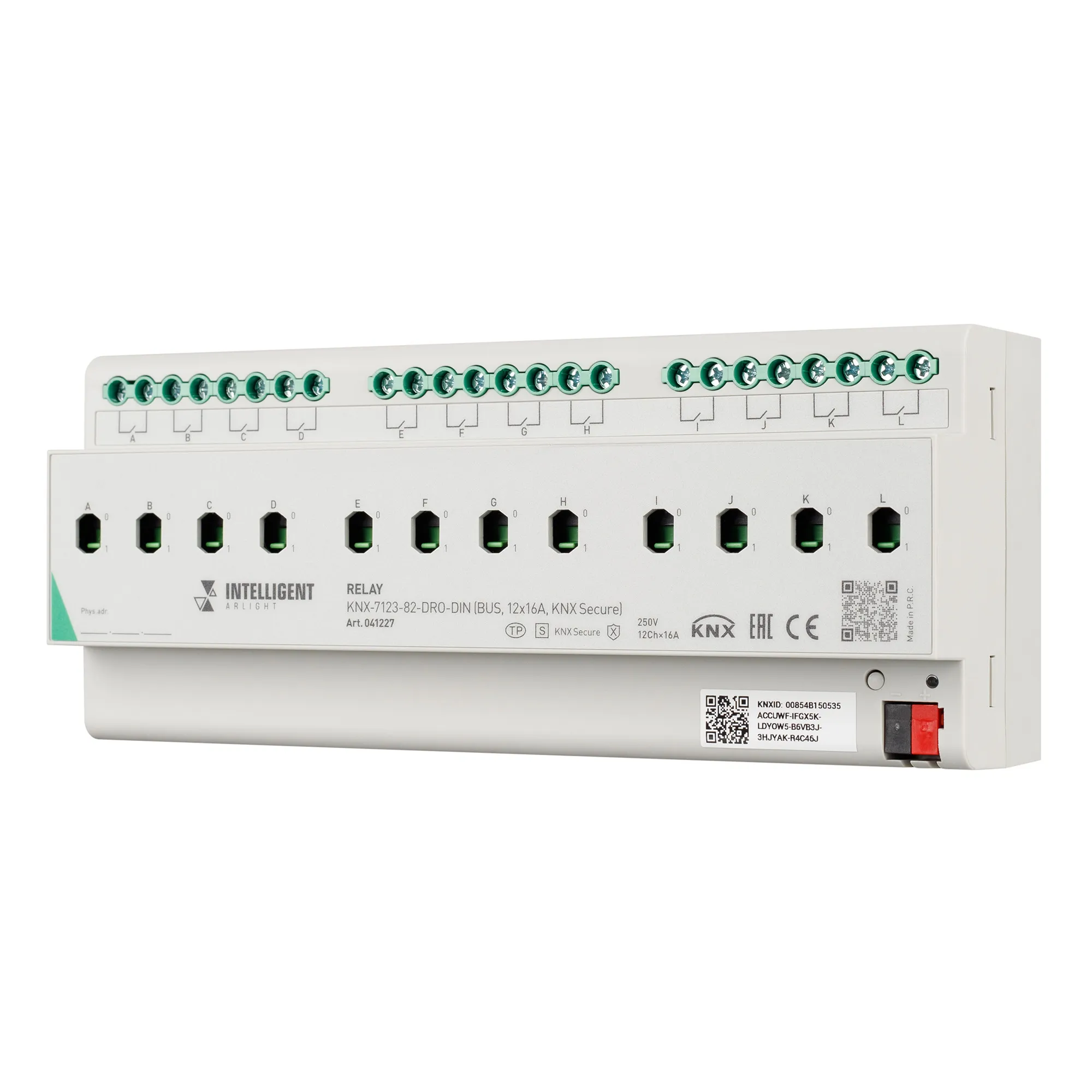INTELLIGENT ARLIGHT Релейный модуль KNX-7123-82-DRO-DIN (BUS, 12x16A, KNX Secure) (IARL, IP20 Пластик, 2 года) - изображение товара