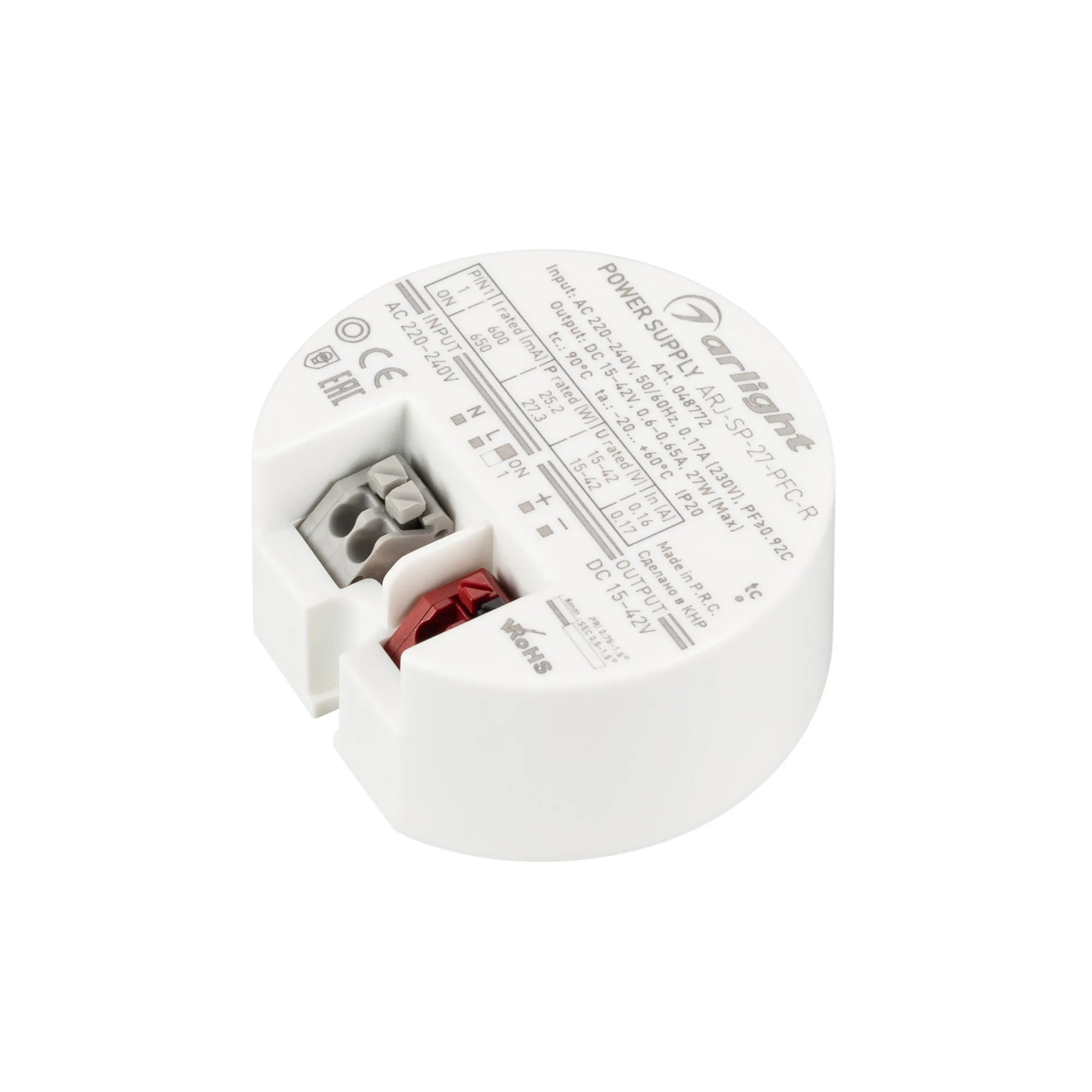 Блок Питания ARJ-SP-27-PFC-R (27W, 15-42V, 0.6-0.65A) (Arlight, IP20 Пластик, 5 лет) - изображение товара